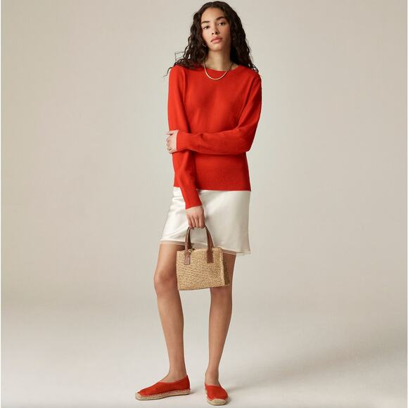 J. CREW Cashmere Classic Fit Crewneck Sweater Bright Poppy Red Sz S {AA45} - Picture 1 of 5